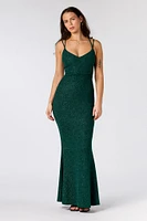 Glitter Fukuro Mermaid Maxi Dress with Lace-Up Back