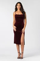 Glitter Velvet Drape Neck Midi Dress with Side Slit