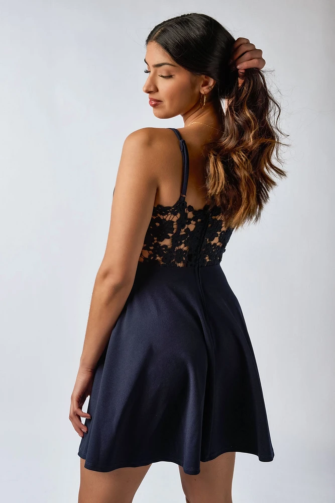 Spaghetti Strap Skater Dress with Lace Back