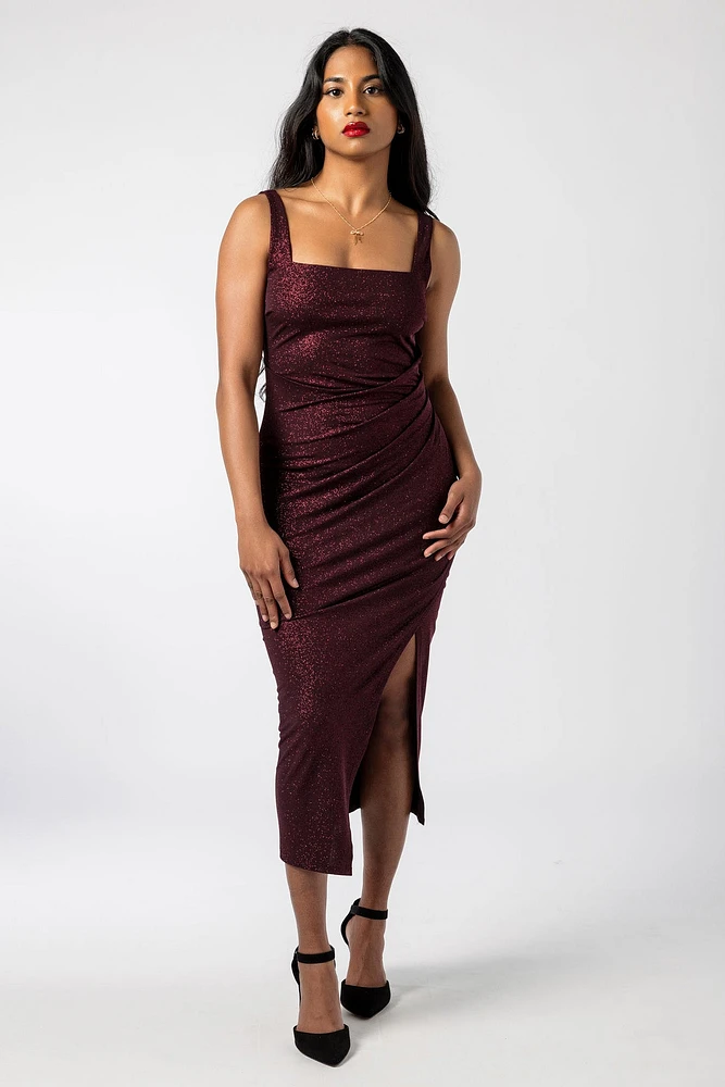 Shimmer Square Neck Midi Dress