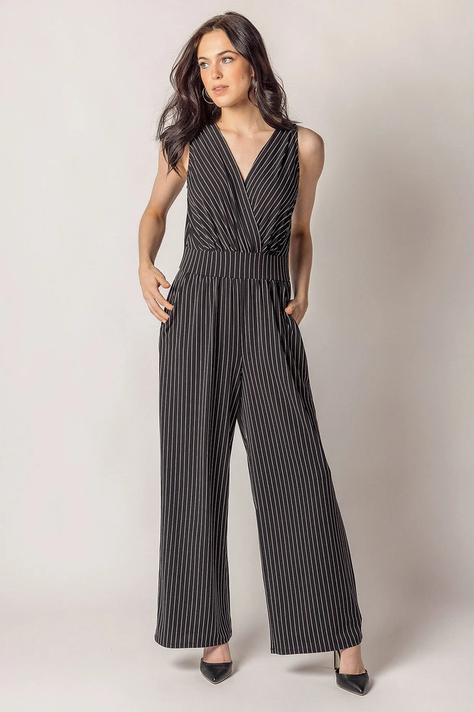 Stripe Sleeveless Jumpsuit with Pockets