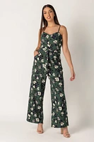 Floral Spaghetti Strap Jumpsuit with Tie-Belt