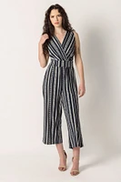 Decorative Stripe Knit Crepe Sleeveless Jumpsuit