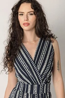 Decorative Stripe Knit Crepe Sleeveless Jumpsuit