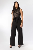 Mockneck Sleeveless Jumpsuit with Tie-Belt