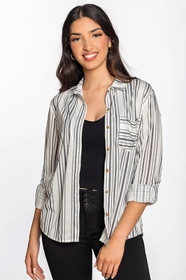 Black & White Stripe Button-Up Shirt