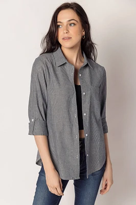 Stripe Denim Shirt with Pocket and Roll-Up Sleeves