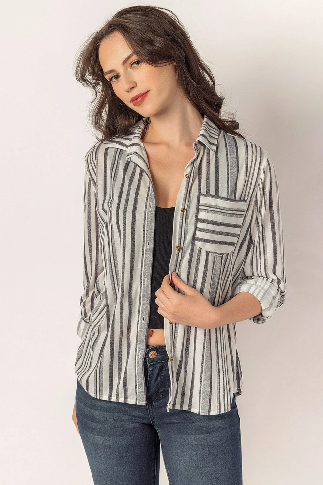 Charcoal Stripe Button-Up Shirt