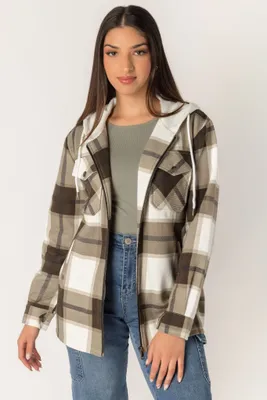 Chemise zippée à carreaux avec capuchon