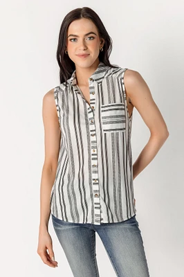 Black & White Stripe Sleeveless Shirt