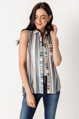 Mauve & Navy Stripe Sleeveless Shirt