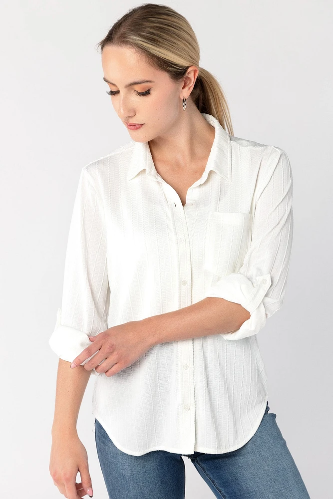 Relaxed Fit Textured Roll Tab-Sleeve Shirt