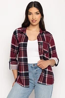 Cozy Plaid Shirt with Roll-Up Sleeves Cranberry