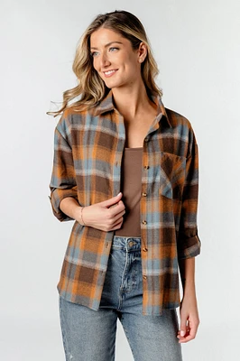 Plaid Flannel Shirt with Roll-Up Sleeves