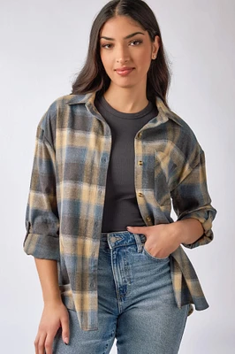 Plaid Flannel Shirt with Roll-Up Sleeves