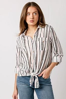 Pink Stripe Tie-Front Shirt