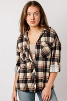 Plaid Knit Shirt with Roll-Up Sleeves