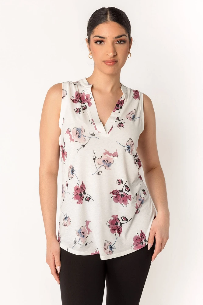 Ivory Floral Sleeveless Blouse