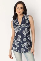 Navy Floral Sleeveless Blouse