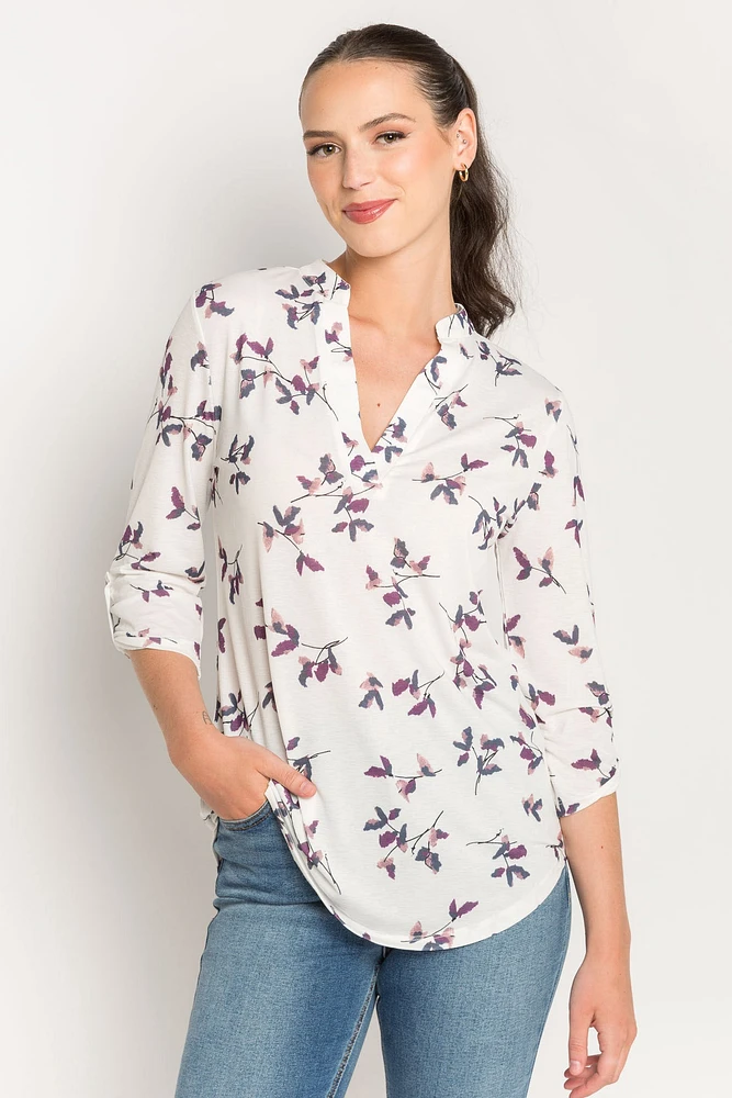 Floral Print V-Neck Long Sleeve Top