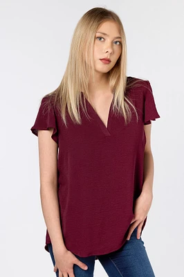 Airflow V-Neck Flutter Sleeve Blouse