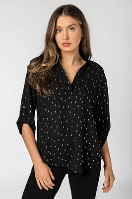 Oval Foil Printed V-Neck Blouse