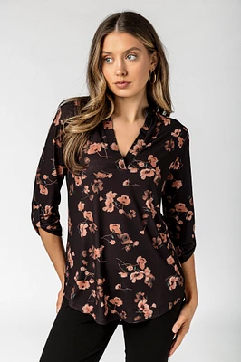 Floral 1/2 Roll-Tab Blouse