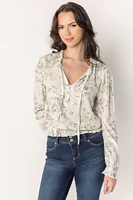 Wallflower Floral Peasant Blouse with Smocked Hem