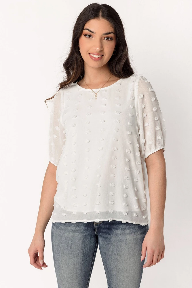 Swiss Dot Puff Sleeve Blouse