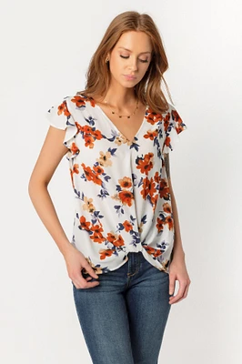 Floral Blouse with Twisted Hem