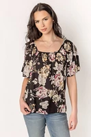 Floral Square Neck Peasant Blouse