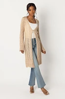 Pointelle Tie-Front Duster Sweater