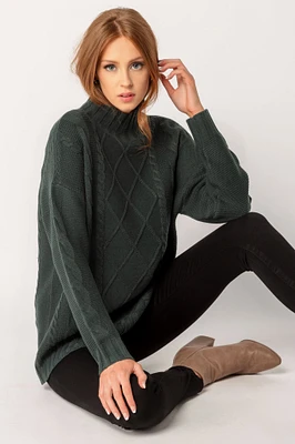 Cable-Knit Mockneck Sweater