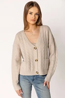 Long-Sleeve Buttoned V-Neck Cable Cardigan