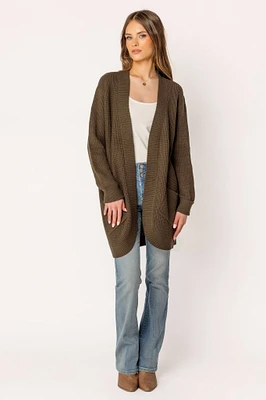 Long-Sleeve Open Cardigan with Pockets