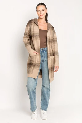 Plaid Hooded Cardigan