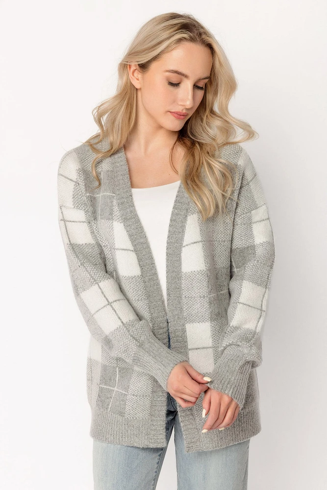 Plaid Open Front Cardigan