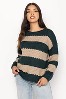 Stripe Knit Sweater with Balloon Sleeves