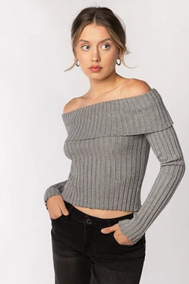 Off Shoulder Ribbed Sweater