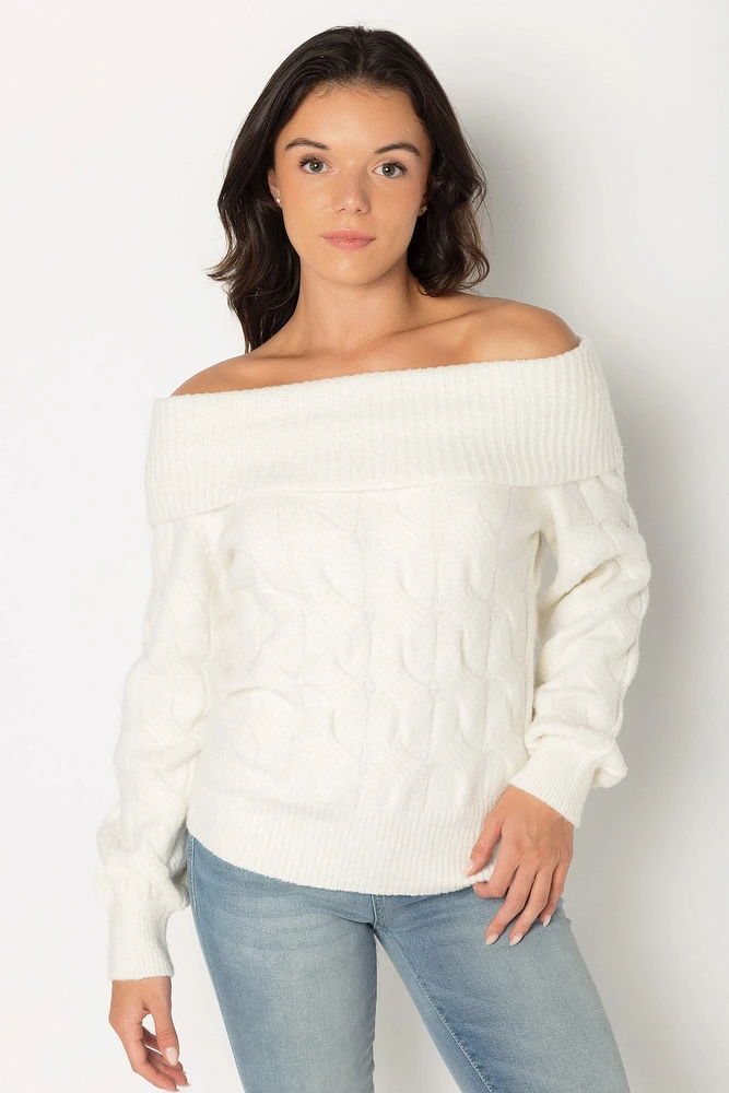 Cable Knit Off-Shoulder Sweater