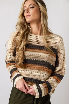 Stripe Crochet Long Sleeve Sweater