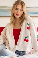 Cherry Embroidered Open Cardigan