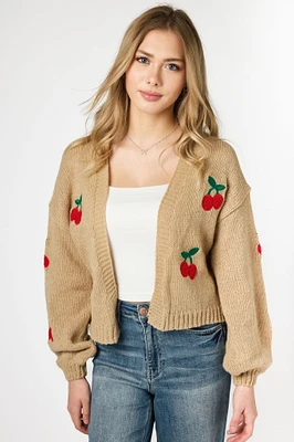 Cherry Embroidered Open Cardigan