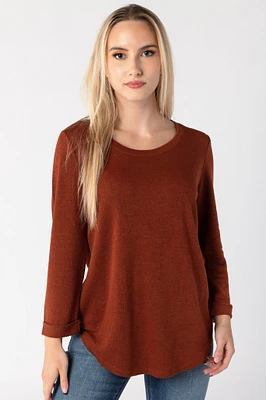 Knitted 3/4 Sleeve Scoopneck Sweater