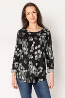 Polka Dot Print 3/4 Sleeve Supersoft Scoopneck Sweater