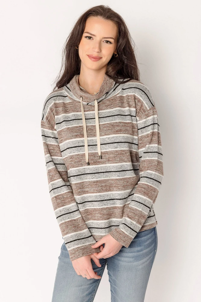 Supersoft Striped Cowl-Neck Pullover