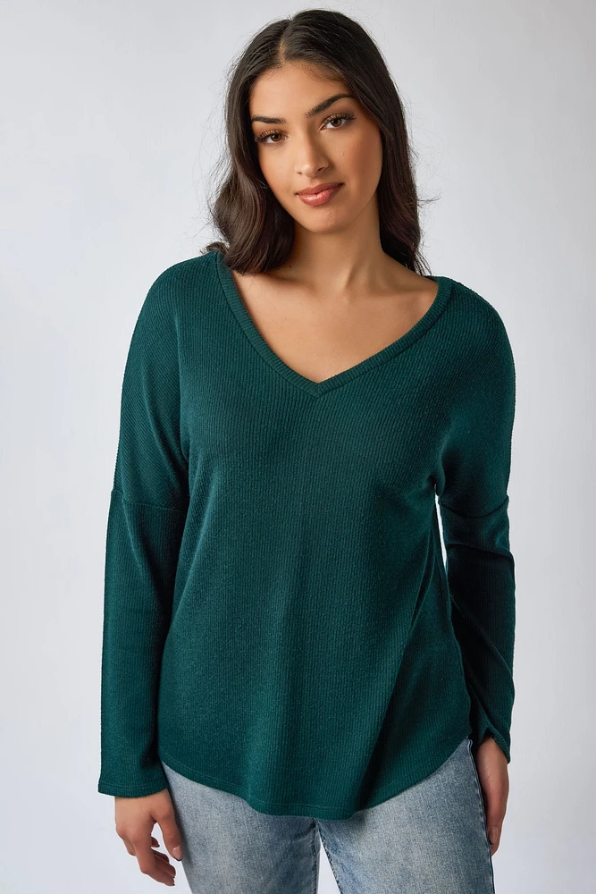 Rib V-neck Hacci Sweater