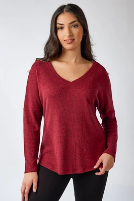 Rib V-neck Hacci Sweater