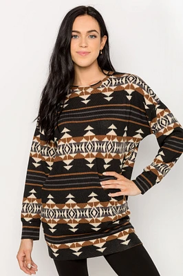 Geometric Print Long-Sleeve Tunic Top