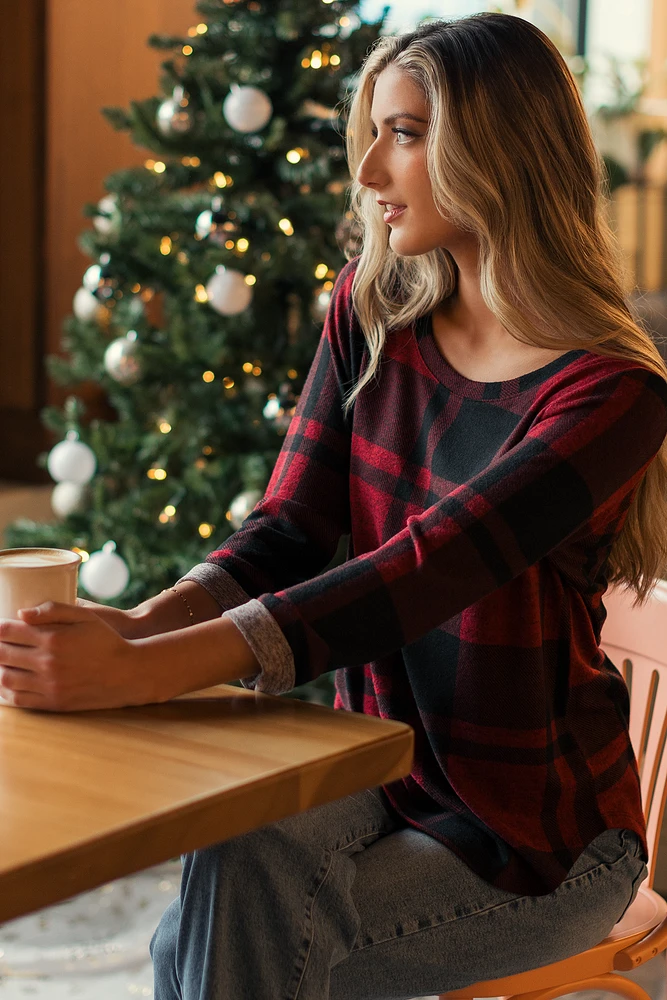 Holiday Plaid Supersoft 3/4 Sleeve Top